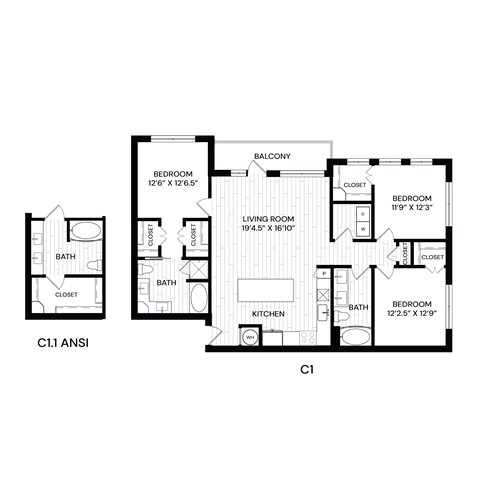 Floor plan for 3 beds, 2 baths, 1479 sqft